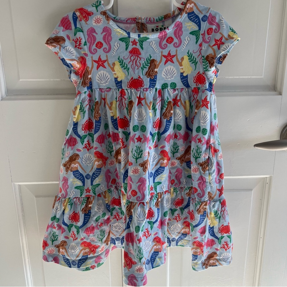 Mini Boden Ariel Twirly Jersey Dress in Pale Blue Mermaids Size 3-4Y